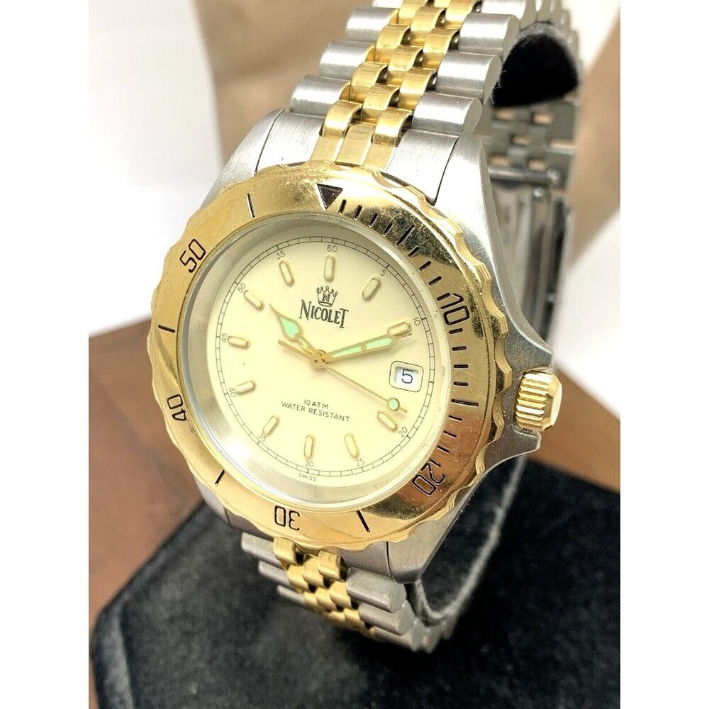 Nicolet Men's Watch Vintage Swiss Quartz Two Tone Stainless Steel 38mm
